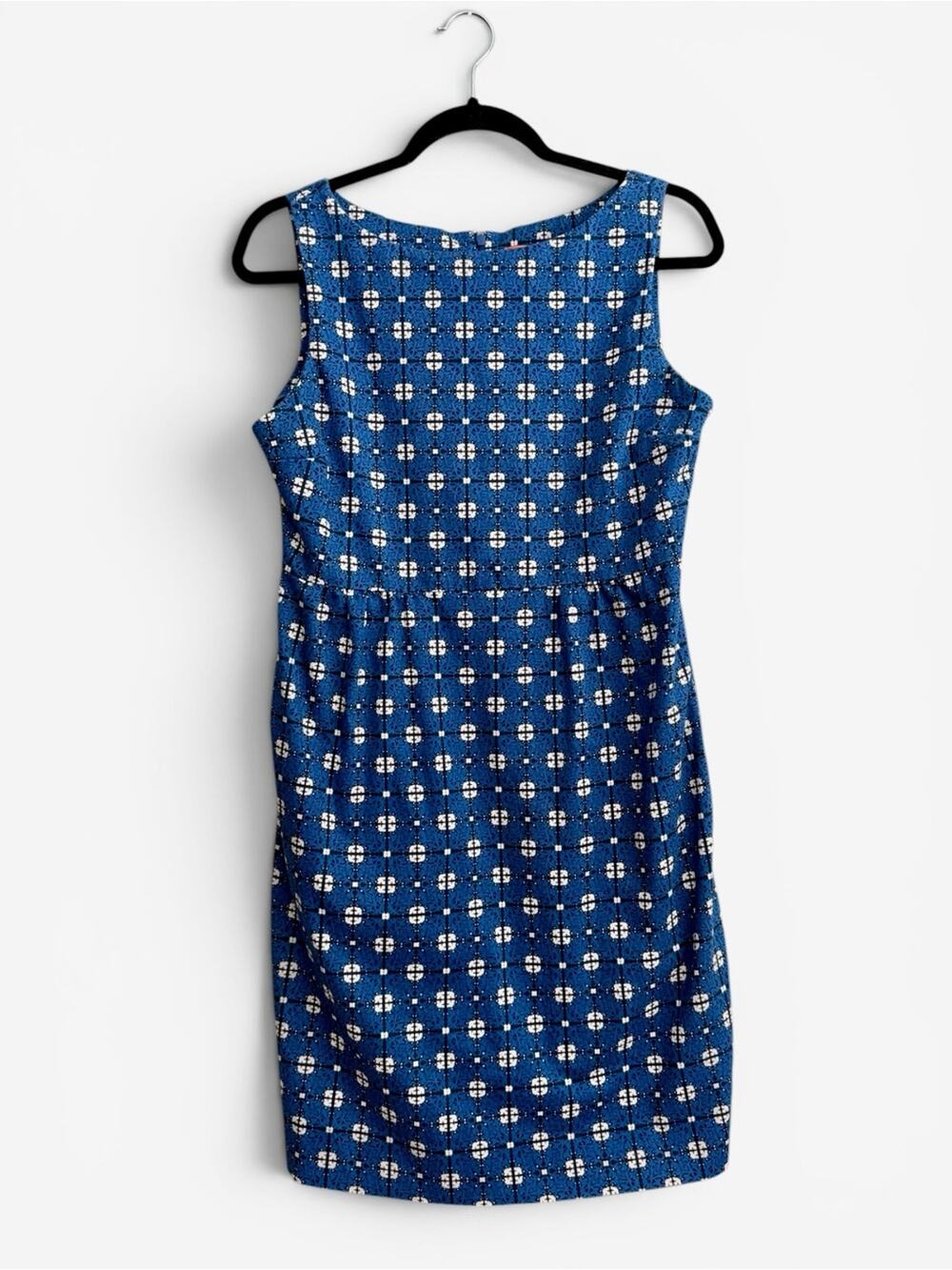 JOE FRESH Sz 8 Sheath Dress Cotton Geometric Print Boat Neck Sleeveless Blue